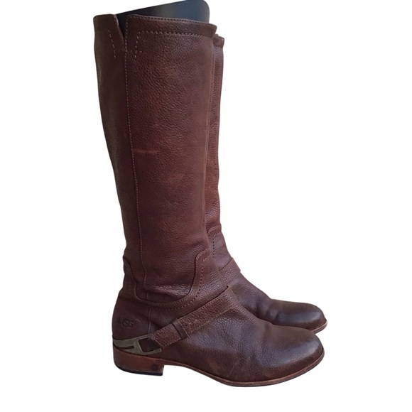 UGG Australia Channing Chocolate Leather Knee High Boots Size 7 - Picture 3 of 16
